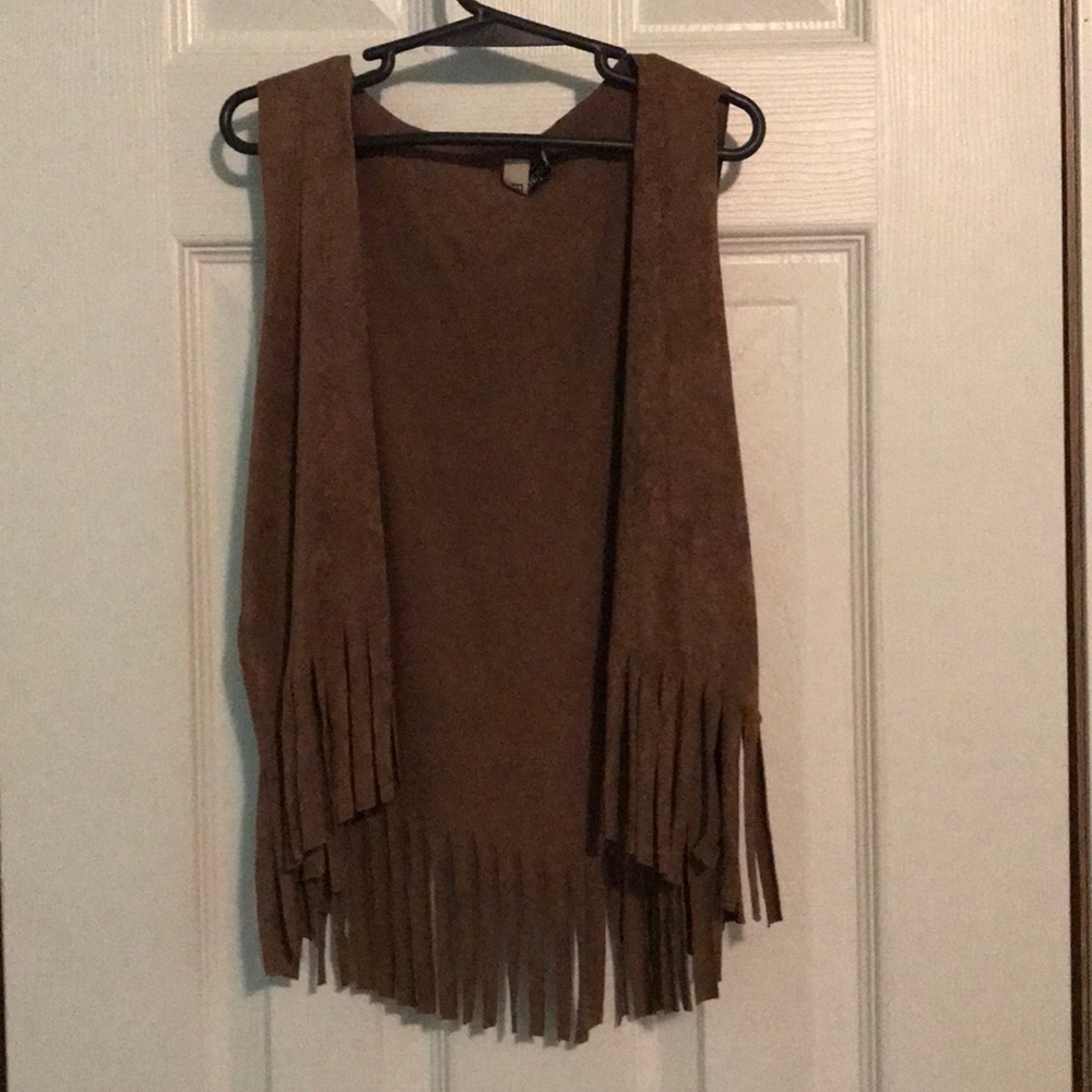 Brown Swede fringe vest.